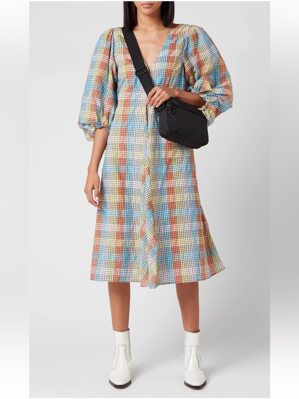 NWT Ganni Seersucker Check Dress in Multicolor size 32/0/XXS